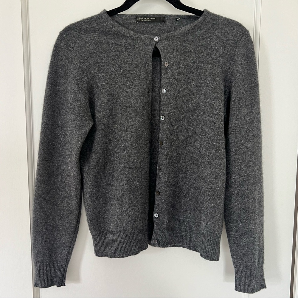 Lord & Taylor grey cashmere knit cardigan